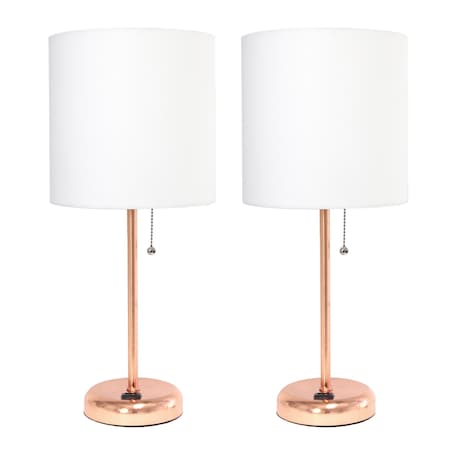 Homeroots Set of Two 20" Rose Gold Metal Table Lamp With White Drum Shade 643215