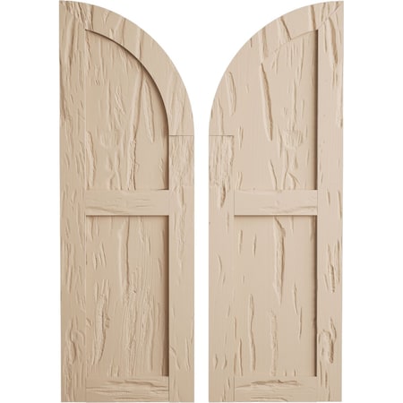 Ekena Millwork Pecky Cypress 2 Equal Flat Panel w/Quarter Round Arch Top Faux Wood Shutters, 18"W x 60"H SHUFPQ18X60PCPR