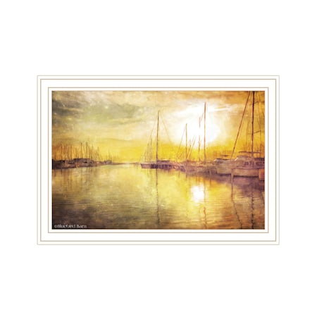 Homeroots Yellow Sunset Boats In Marina White Framed Print Wall Art 529610
