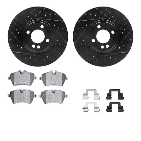 Dynamic Friction Co DFC Rotors-Drilled & Slotted-Black w/ EURO 5000 Ceramic Brake Pads Incl Hdw 8612-32002