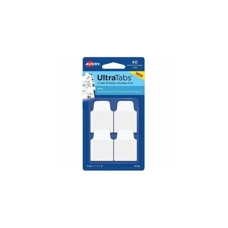 Avery Ultra Tabs Repositionable Mini Tabs, 40 Tab(s), 10 Tab(s)/Set, Clear Film, White Paper Tab(s), 72PK 74788