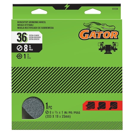 Gator Finishing 8 x 0.75 x 1 in. Benchtop Grinding Wheel, 36 Grit, Extra Coarse 6002GA