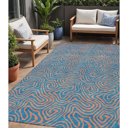 5' X 8' Teal Blue And Pink Abstract Washable Indoor Outdoor Area Rug