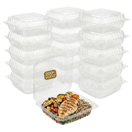Eco Harmony Products Clear Hinged Food Storage Container, Polystyrene, Tall, 9" x 8", 200PK 804630