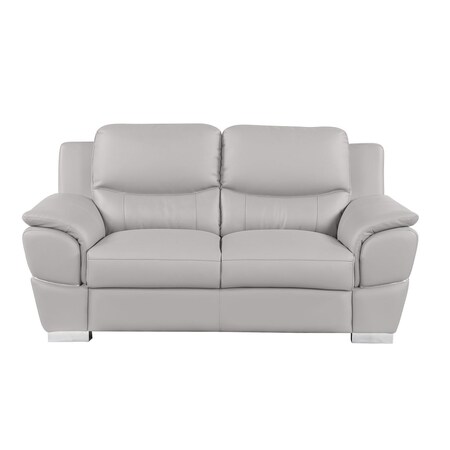 Homeroots 69in Light Gray and Silver Leather Loveseat 720580
