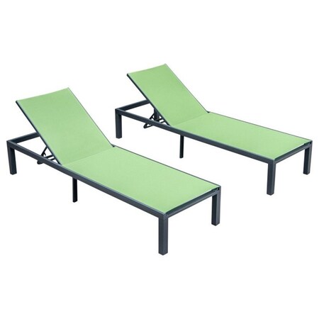 Leisuremod Marlin Patio Chaise Lounge Chair with Black Aluminum Frame, Green, 2PK MLBL-77G2