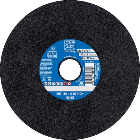 Pferd Cut-Off Wheel, Type 1, 6 in Dia, 0.045 in Thick, 7/8 in Arbor Hole Size, Aluminum Oxide 63649