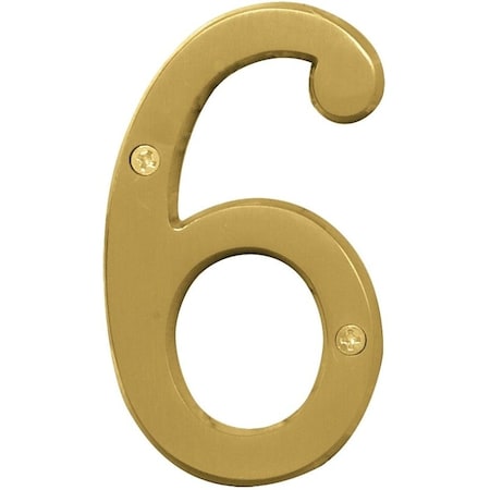 Hy-Ko Prestige Series House Number, Character: 6, 4 in H Character, Brass Character, Brass BR-43BB/6