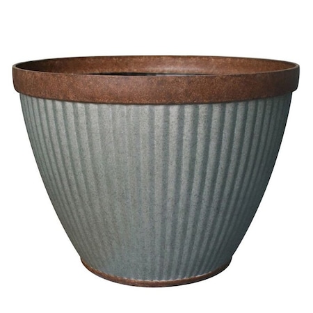 Southern Patio Westlake Planter, 15 in Dia, Round, Resin, Rustic Galvanized, Silvery HDR-054795