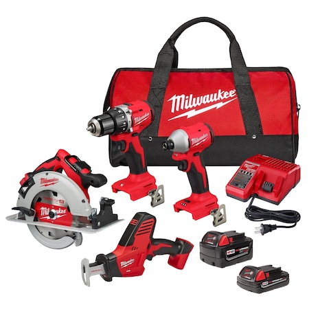 Milwaukee Tool M18 4-Tool Combo Kit + M18 5.0 Battery 3693-24CX, 48-11-1850