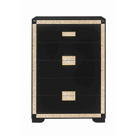 Homeroots 48" Black And Gold Faux Crystal Bling Wood Six Drawer Dresser 564687