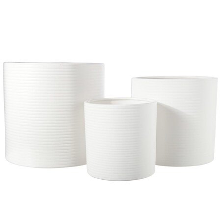 H2H Ceramic Round Pot with Ribbed Pattern Body, Matte White - Set of 3 H23243625