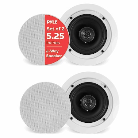 Pyle Pyle Pair 5.25 in Flush Mount In-Wall Speakers, 2-Way Polypropylene Cone, Polymer Tweeter, 150W - White PDIC1651RD