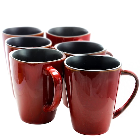Elama Harland 14 Ounce 6 Piece Luxe and Large Stoneware Dinner Mugs in Red EL-HARLAND-6PC-CUPS
