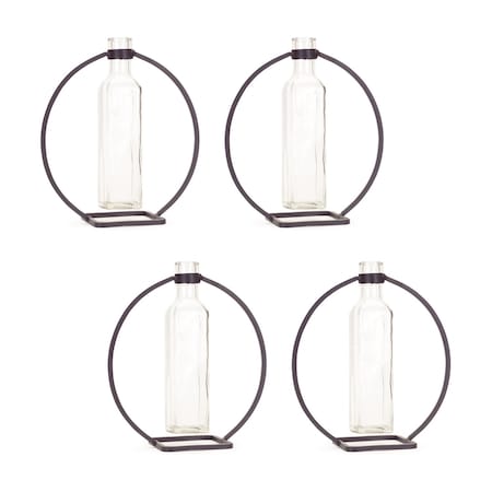 Homeroots Set of Four Gray Round Metal Wall Vase, 4PK 516219