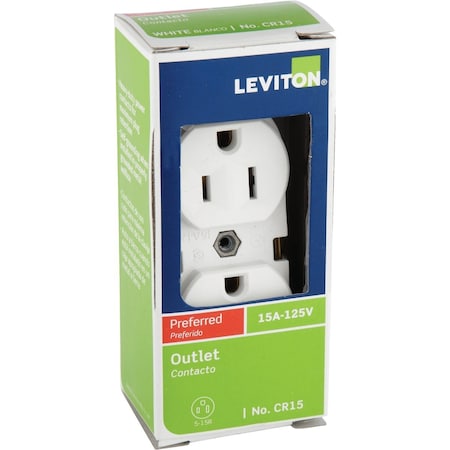 Leviton 15A White Commercial Grade 5-15R Duplex Outlet S02-0CR15-0WS