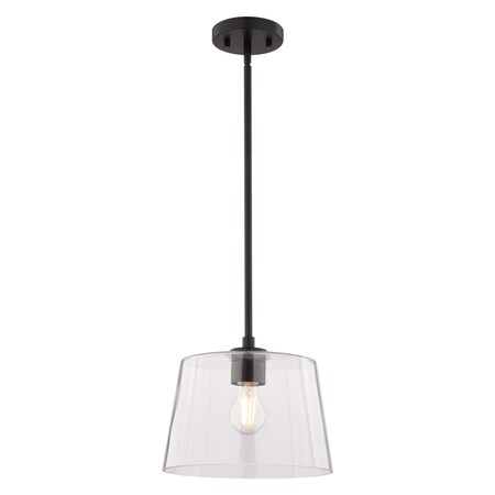Vaxcel Evanston 1-Light Drum Pendant Light, Matte Black, Clear Glass, 10.25-In. Wide P0472