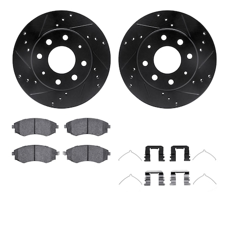 Dynamic Friction Co DFC Rotors-Drilled & Slotted-Black w/ 5000 Advanced Brake Pads Incl Hdw 8512-72036