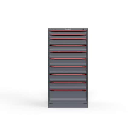 Strong Hold 10 drawer cabinet - (2x 2ft, 3x 4ft, 4x 5ft, 1x 8ft) - Red accents - Keyed Alike S3060-PPAAS-1002DS