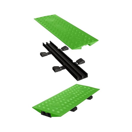 Checkers Hi-Viz Cable Protector, 2 in H, 36 in L, 13 in W, 2 Channel, Polyurethane, Black, Green CL2X1505GDFLG/B