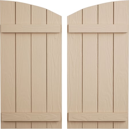 Ekena Millwork Sandblasted 4 Board Joined Board-n-Batten w/Elliptical Top Faux Wood Shutters, 22W x 76H, PR SHUBJL22X76SDPR