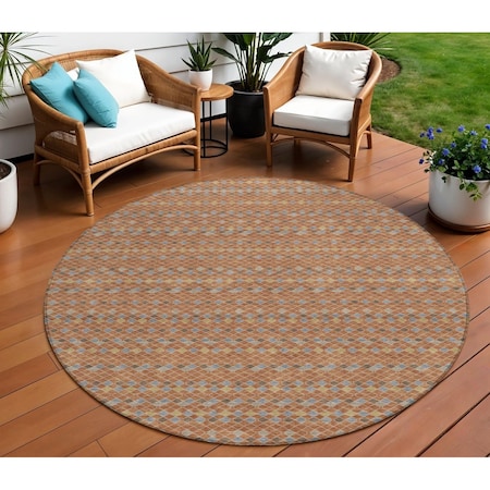 Homeroots 8' Orange And Taupe Round Striped Washable Indoor Outdoor Area Rug 610560