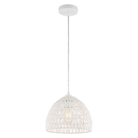 Jonathan Y Campana 10.25" 1-Light Bohemian Modern Woven Rope/Iron LED Pendant, White JYL6513A