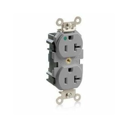 Leviton Lev-Lok Hospital Grade Duplex Receptacle, 20 Amp, 125 Volt M8300-GY