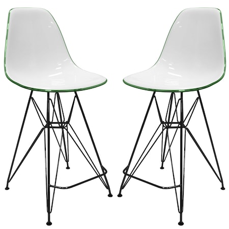 Leisuremod Cresco Acrylic Barstool - Modern ABS Plastic Counter Stool with Steel Legs & Footrest, 2PK CRBL-30WG2
