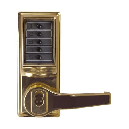 Dormakaba Pushbutton Cyl Lever Lock, Combination Entry, Medeco/Yale/ASSA/Abloy LFIC Prep, Bright Brass, RH/RHR LR1021M-03-41