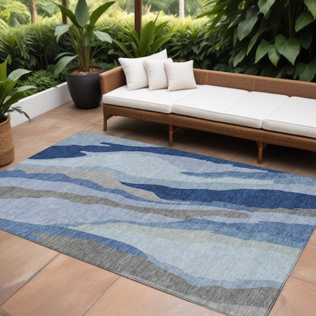 Homeroots 9' X 12' Blue Gray And Ivory Abstract Washable Indoor Outdoor Area Rug 600958