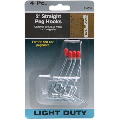 Unbranded 2'' Light Duty Safety Tip Straight Pegboard Hook, 4-Count 216038