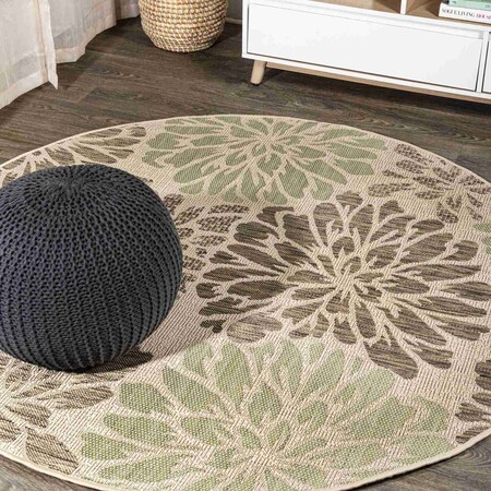 Jonathan Y Zinnia Modern Floral Textured Weave Sage/Brown 4 ft Round Indoor/Outdoor Area Rug SMB110A-4R