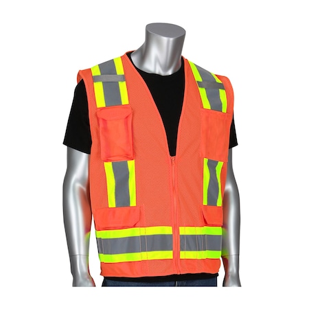Pip ANSI Type R Class 2 Two-Tone Eleven Pocket Mesh Surveyors Vest 302-0500M-OR/4X