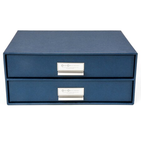 Bigso Birger 2-Drawer Fiberboard Label Frame Document Letter Box, 5.7 x 13 x 9.8 in, Blue, 3PK 943156944
