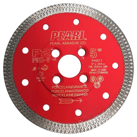 Pearl P2 Pro-V Thin Mesh Turbo Porcelain Blade 5", .055" x 7/8", 20mm, 5/8", 4 Holes PV05TT