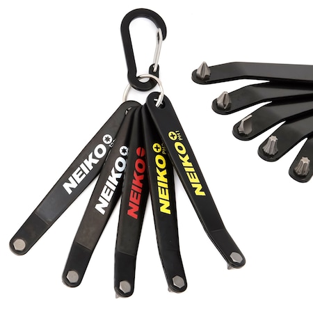 Neiko Ultra Low Profile Offset Screwdriver & Torx Set, 5 Pc, SAE, 10mm Bit Depth, Allen Wrench Keychain 01322A