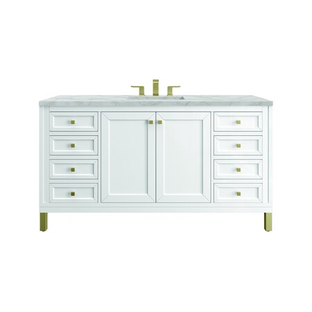 James Martin Vanities Chicago 60 in. Single Vanity, Glossy White, w/ 3 CM Victorian Silver Silestone Top 503-V60S-GW-3VSL
