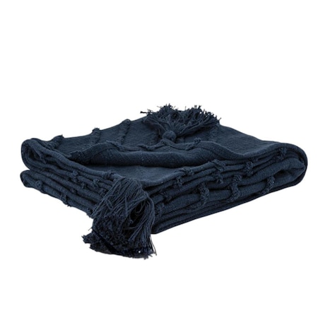 Homeroots 50" X 60" Blue Cotton Woven Geometric Throw Blanket with Tassels 518848
