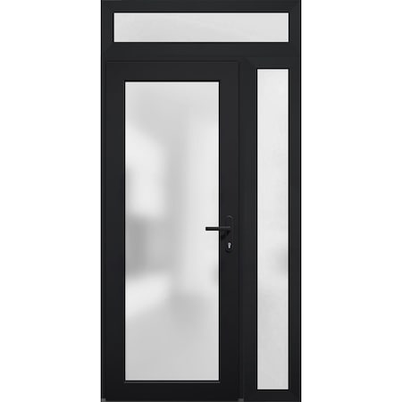 Vdomdoors Front Exterior Prehung FiberGlass Door Frosted Glass / Manux 8102 Matte Black / Sidelight and Trans MANUX8102EXD-BLK-W30+14 x H80+14-LH