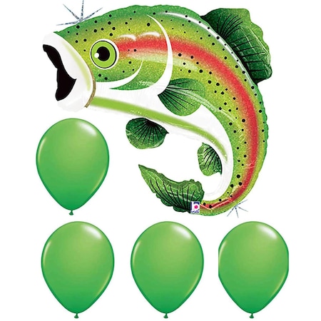 Loonballoon BASS Large Mouth Fish Fishing Fisherman Sports Party 29in. Mylar Balloon, 4 latex set 775070409489