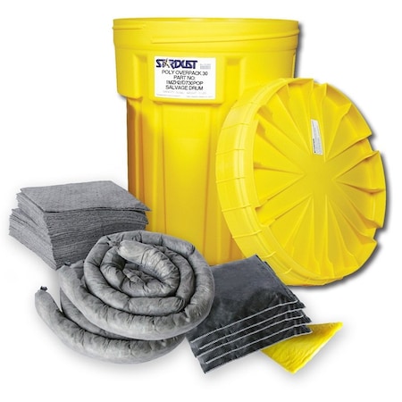 Stardust Spill Products Spill Kit, 14 gal Volume Absorbed per Kit, 20 gal Capacity, Drum, Yellow, 34 D920U