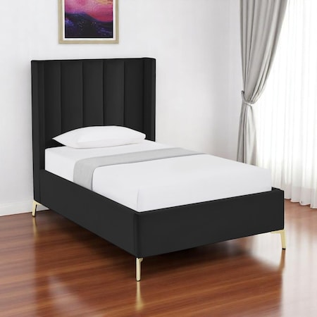 Homeroots Black Velvet Upholstered Full Bed Frame 544933