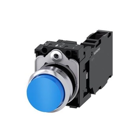 Siemens Pushbutton, 22 mm, round, metal, shiny, blue, pushbutton, raised 3SU1150-0BB50-1FA0-ZY10