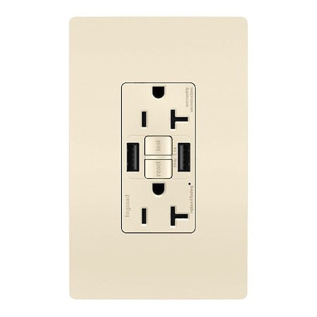Legrand USB Receptacle, 20 A, Almond, Nylon 2097TRUSBAALA