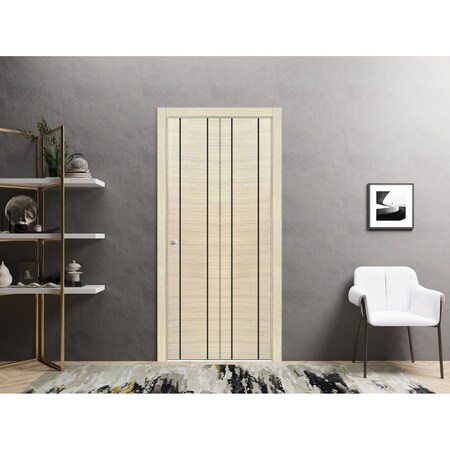 Sartodoors Sliding Closet Bi-fold Doors, Planum 0017 Natural Veneer and Aluminum Strips, Sturdy Tracks Molding PLANUM0017BF-SHP-4896