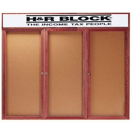 Aarco Enclosed Bulletin Board Customizable Header and Cherry Stained Red Oak Frame, 48''Hx72''W CBC4872-3RH
