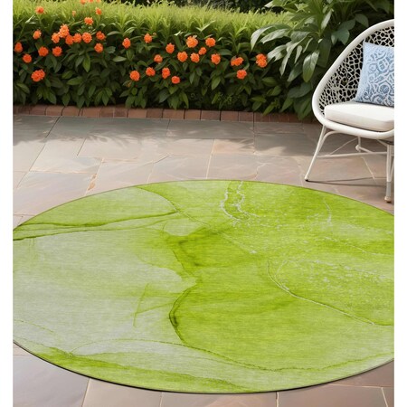 Homeroots 8' Round Green Round Abstract Washable Non Skid Indoor Outdoor Area Rug 559744