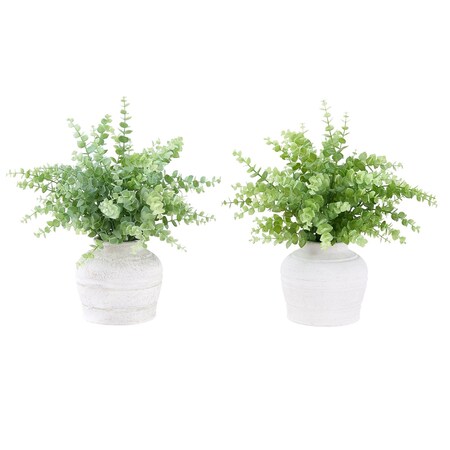 Monarch Specialties Artificial Plant, 16-in. Tall, Eucalyptus Grass, Table, White Pots, Contemporary, Modern, 2PK I 9368