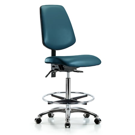 Blue Ridge Ergonomics Vinyl Chair Chrome, High Bench, Med Back, Foot Ring, Casters, Royal BR-VHBCH-MB-CR-T0-A0-CF-CC-8801